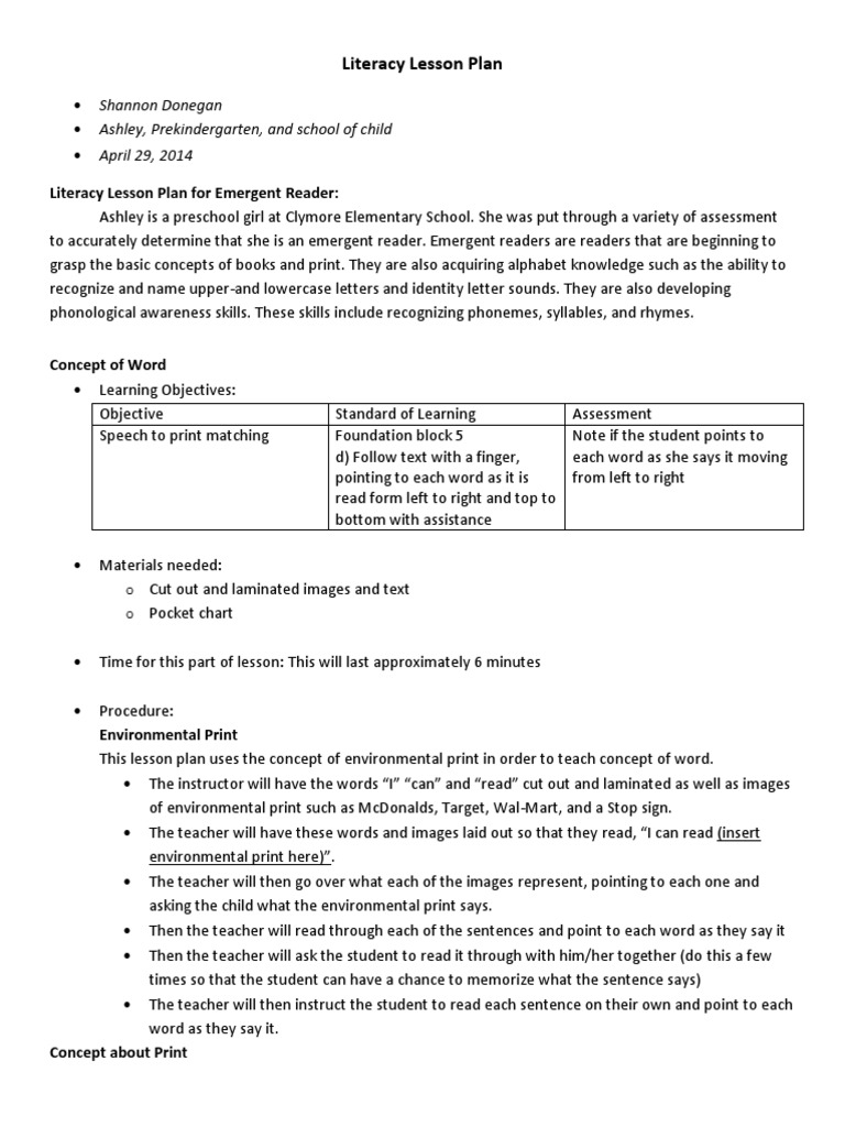 Preschool Literacy Lesson Plan | PDF | Linguistics | Pedagogy