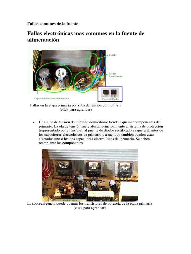 Fallas Comunes En Fuentes Conmutadas Pdf Transistor Fuente De