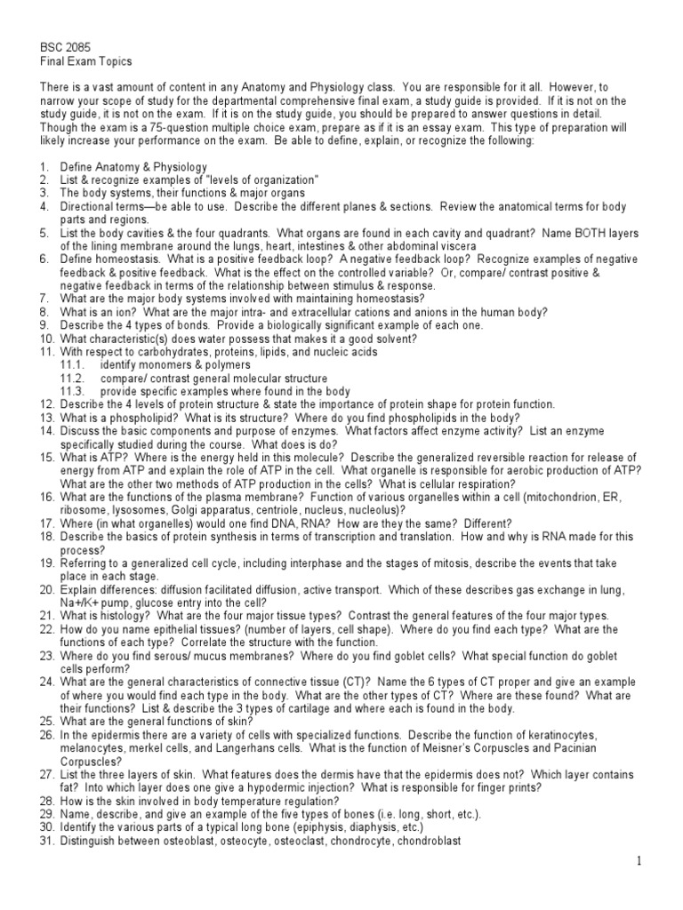 BSC 2085 Final Exam Study Guide | PDF | Neuron | Action Potential