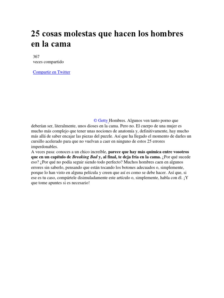 25 Cosas Molestas Que Hacen Los Hombres en La Cama | PDF | Sexo | Ocio