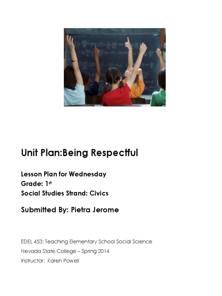 Unit Plan:Being Respectful: Submitted By: Pietra Jerome | PDF | Lesson ...