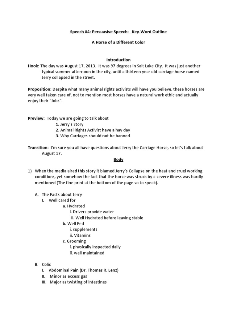 Persuasive Speech Outline People For The Ethical Treatment Of Animals Horses persuasive speech outline people for