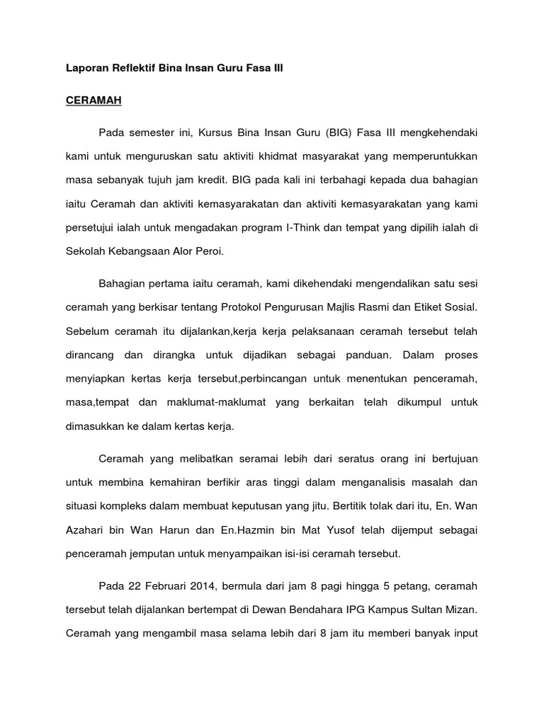 Laporan Reflektif Bina Insan Guru Fasa Iii