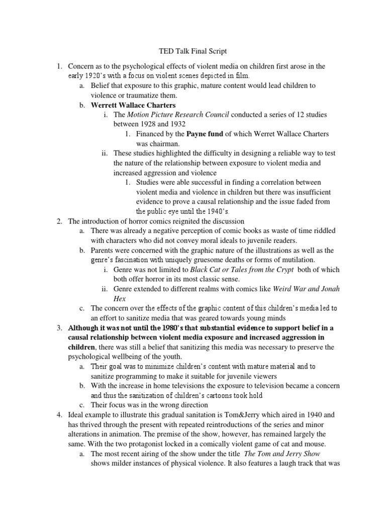 TED Talk Final Script  PDF  Aggression  Violence