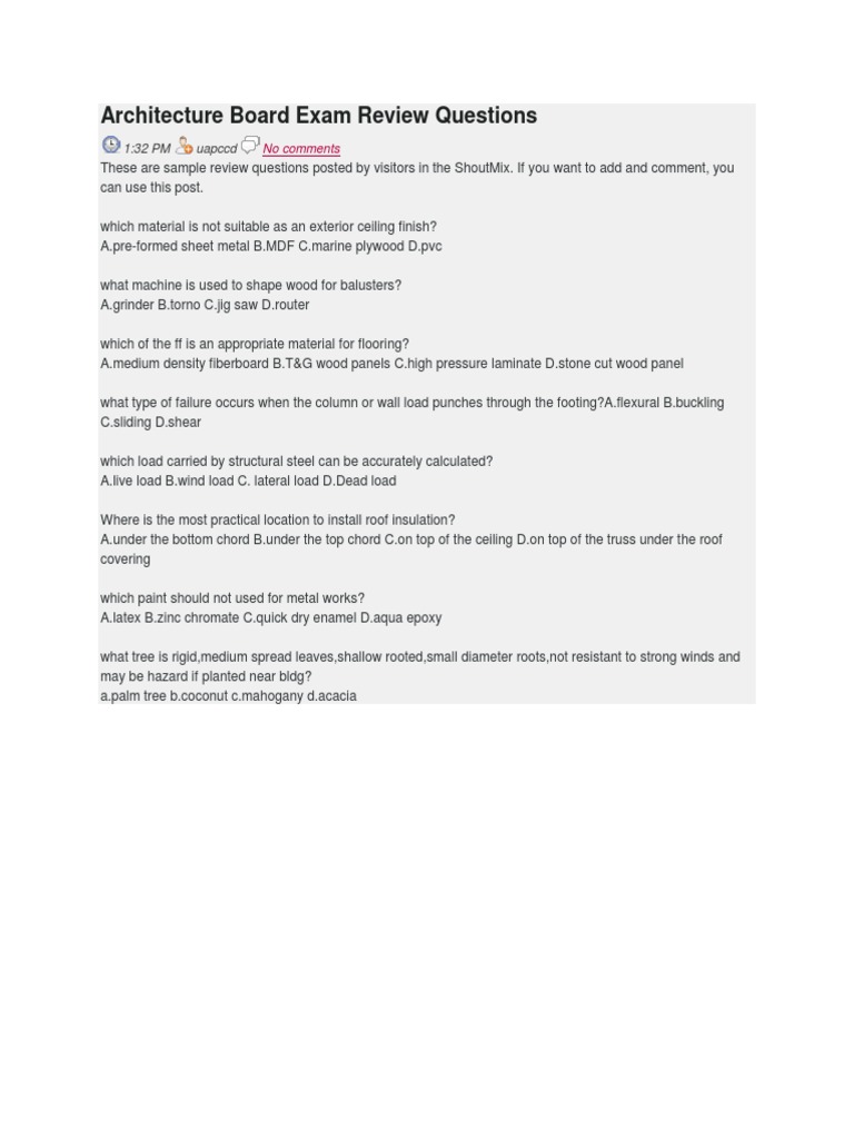 Architecture Board Exam Review Questions PDF