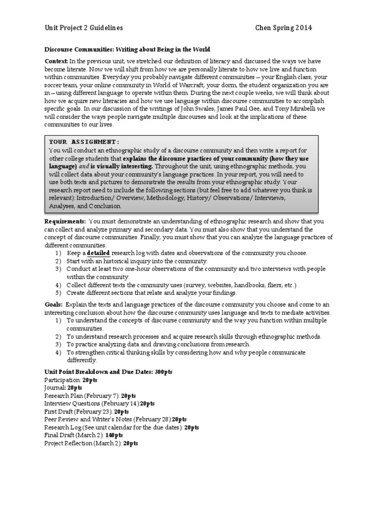 Unit Project 2 Guidelines Chen Spring 2014: Your Assignment | PDF ...