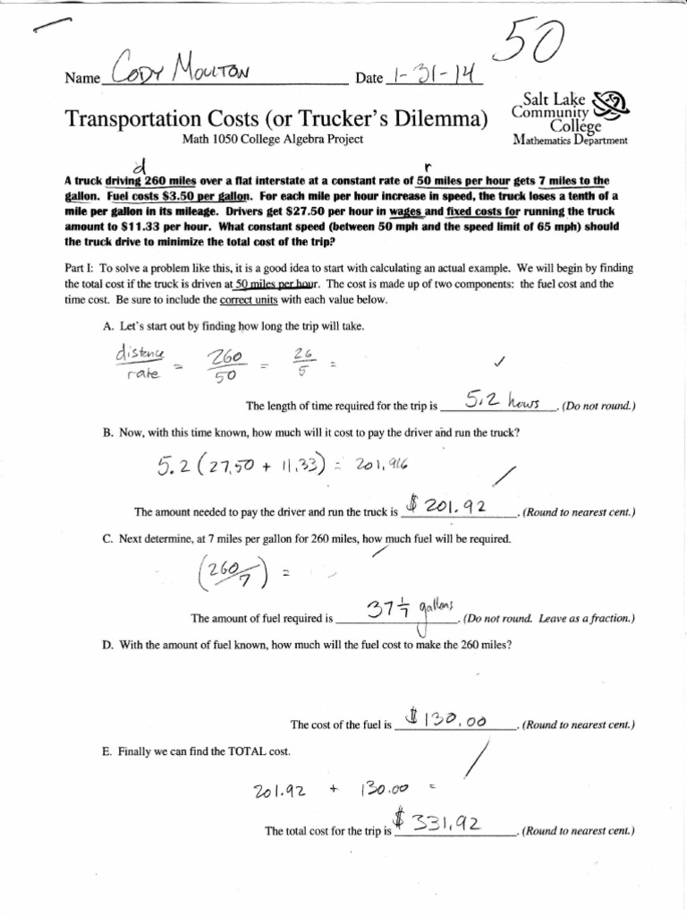 Cody Moulton Math 1050 Fuel PDF Vehicles Wheeled Vehicles