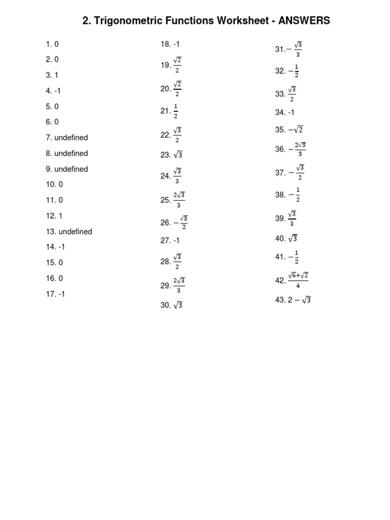 2 Trig Functions Ws - Answers-2 | PDF