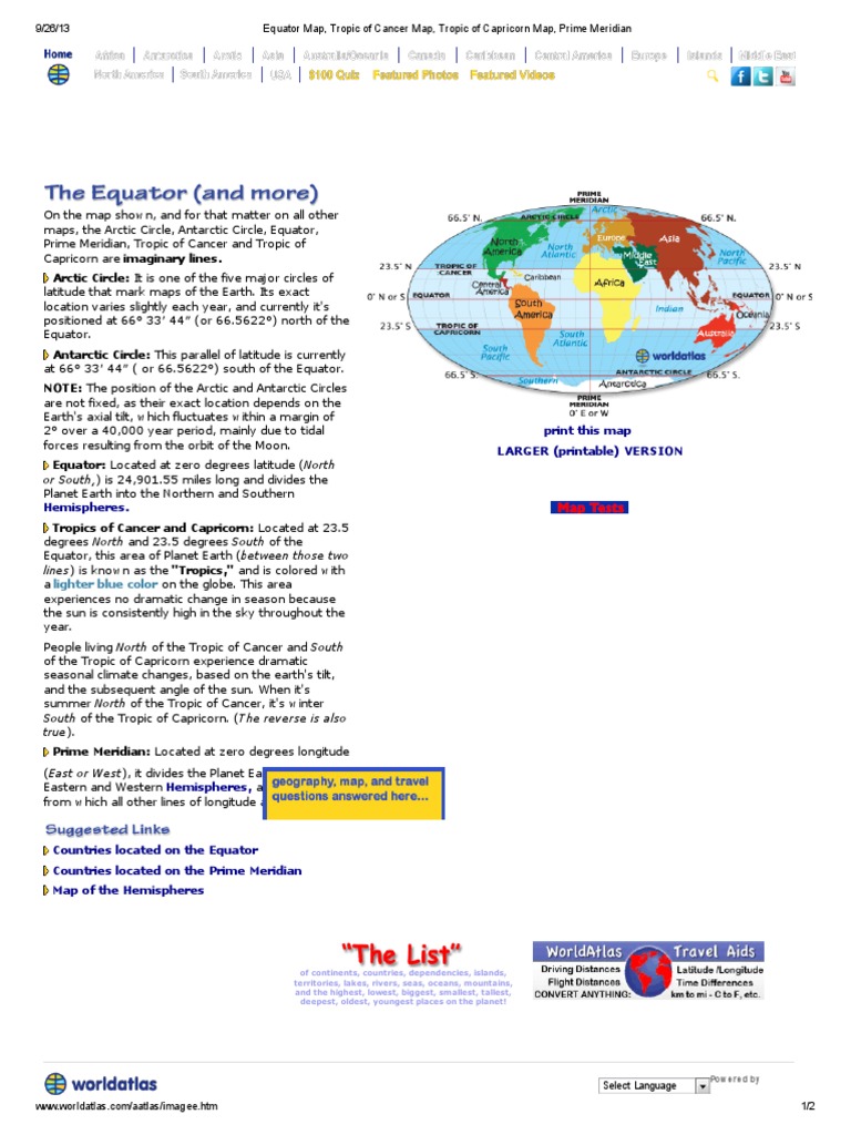 Equator Map Tropic Of Cancer Map Tropic Of Capricorn Map Prime Meridian Equator Cartography