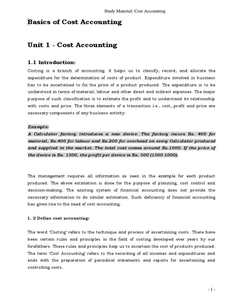 Cost Accounting Cost Accounting Cost