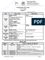 Weekly Plan (15 Week) Grade 5 English: Day Class Work Homework