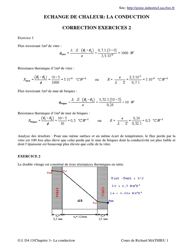 Correction des exercices sur la conduction | PDF