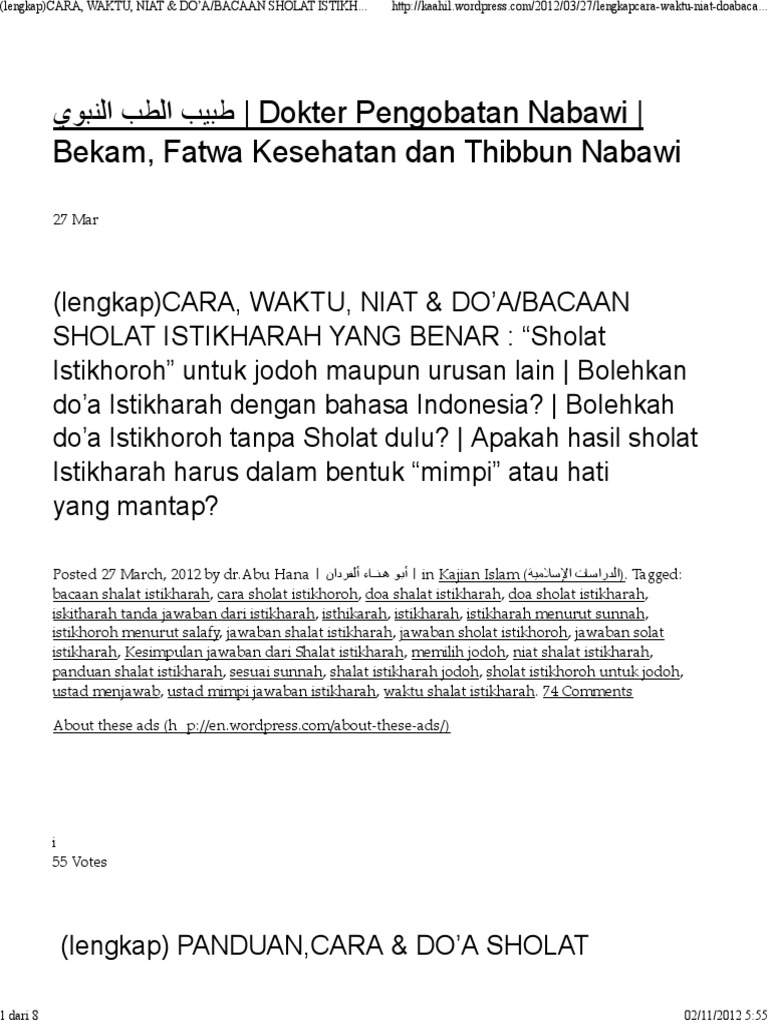 Lengkap Cara Waktu Niat Do A Bacaan Sholat Istikhar