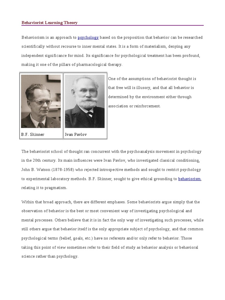 Behaviorism Learning Theory Pdf Behaviorism Psychology