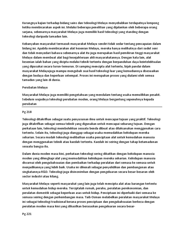 Kurangnya Kajian Terhadap Bidang Sains Dan Teknologi Melayu Menyebabkan Terdapatnya Lompong Ketika Membicarakan Aspek Ini Pdf