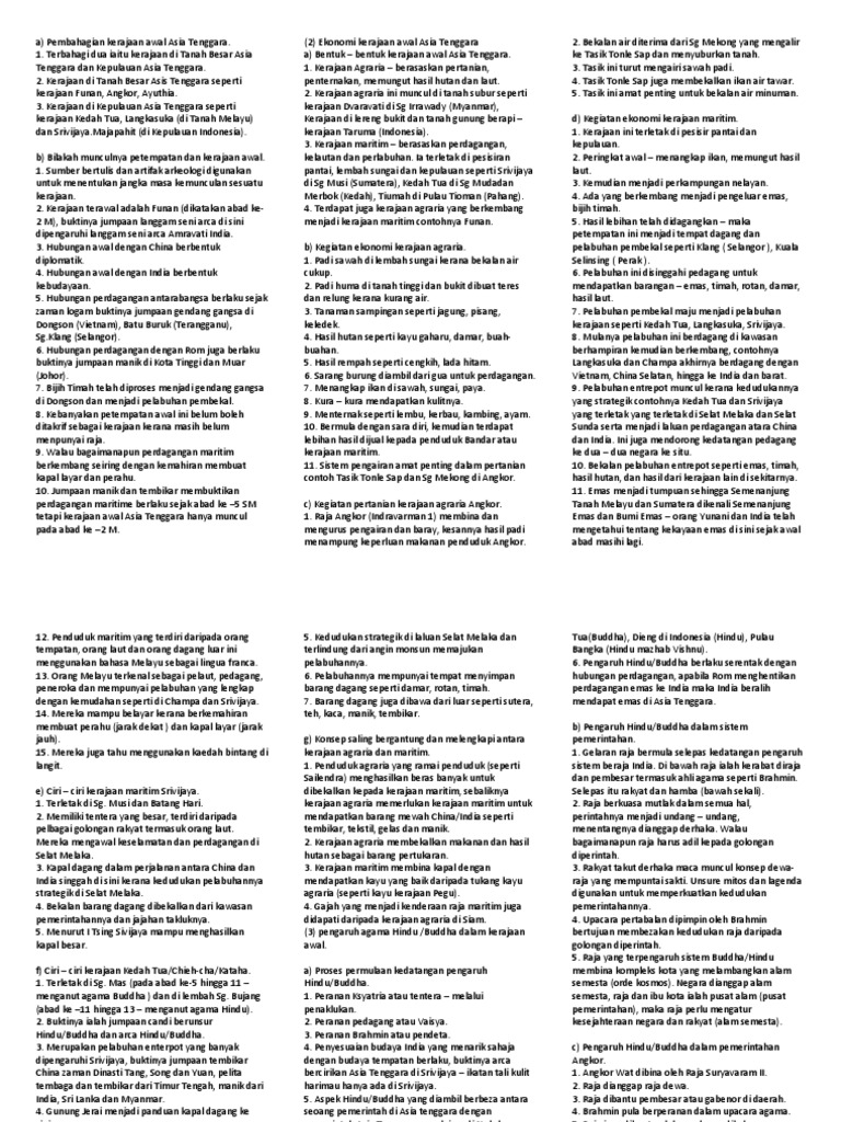 Nota Ringkas Sejarah Tingkatan 4 Bab 3 Kerajaan Awal Asia 
