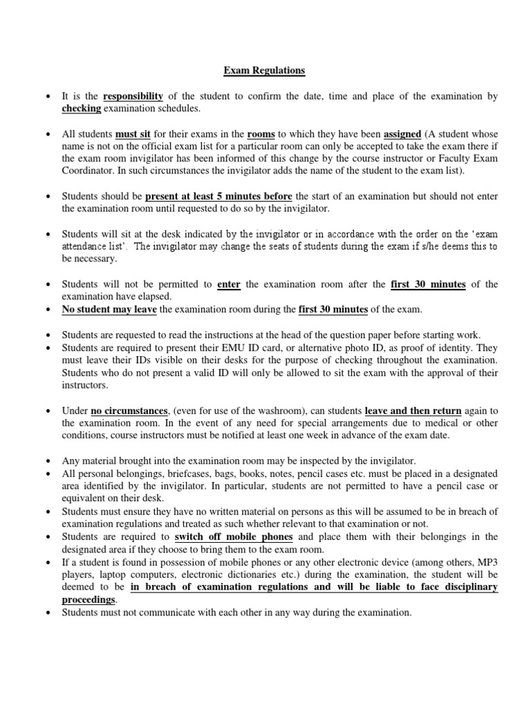 EMU Exam Regulations and Guidelines | PDF | Identity Document | Test ...