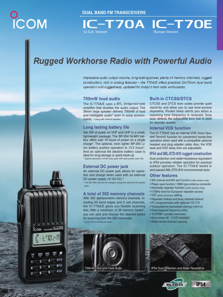 ICOM IC-T70A Brochure | Battery Charger | Frequency Modulation