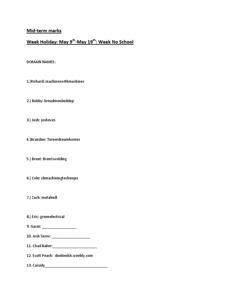 Mid-Term Marks and Domain Names List | PDF