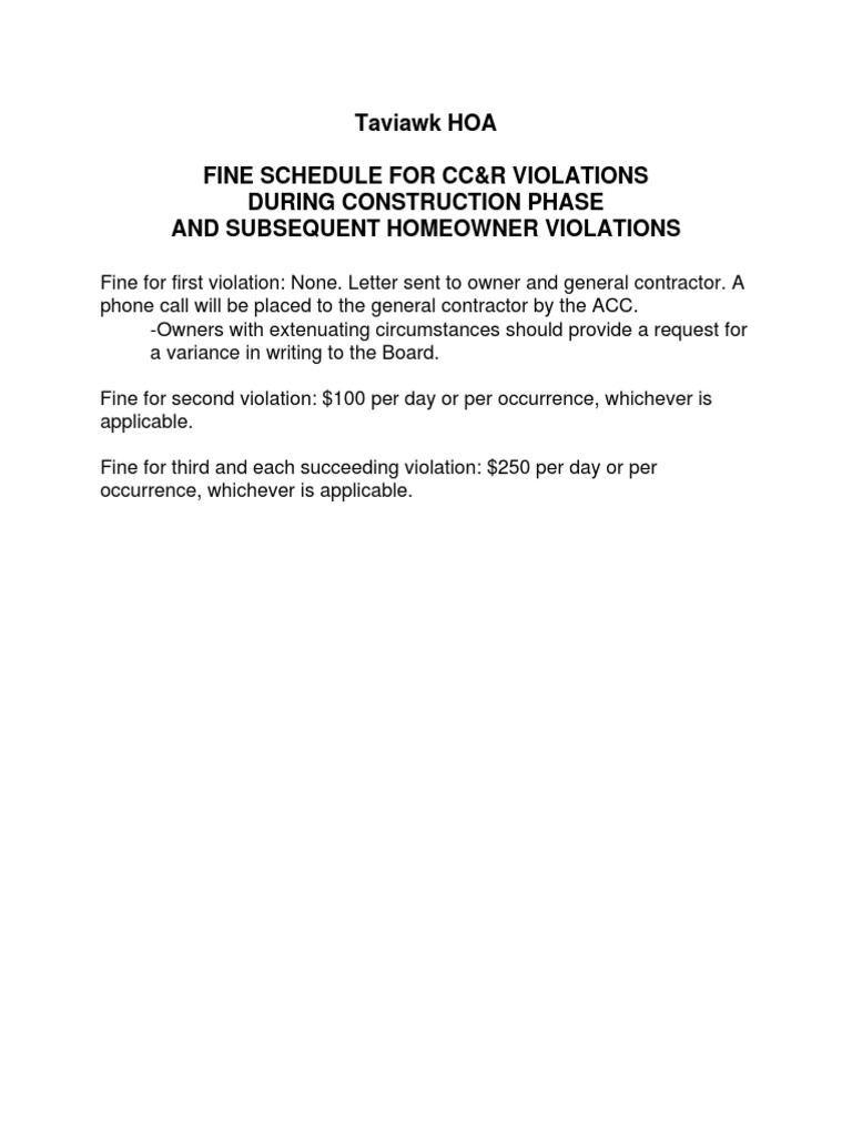 Taviawk HOA Construction Violation Fines | PDF | General Contractor ...