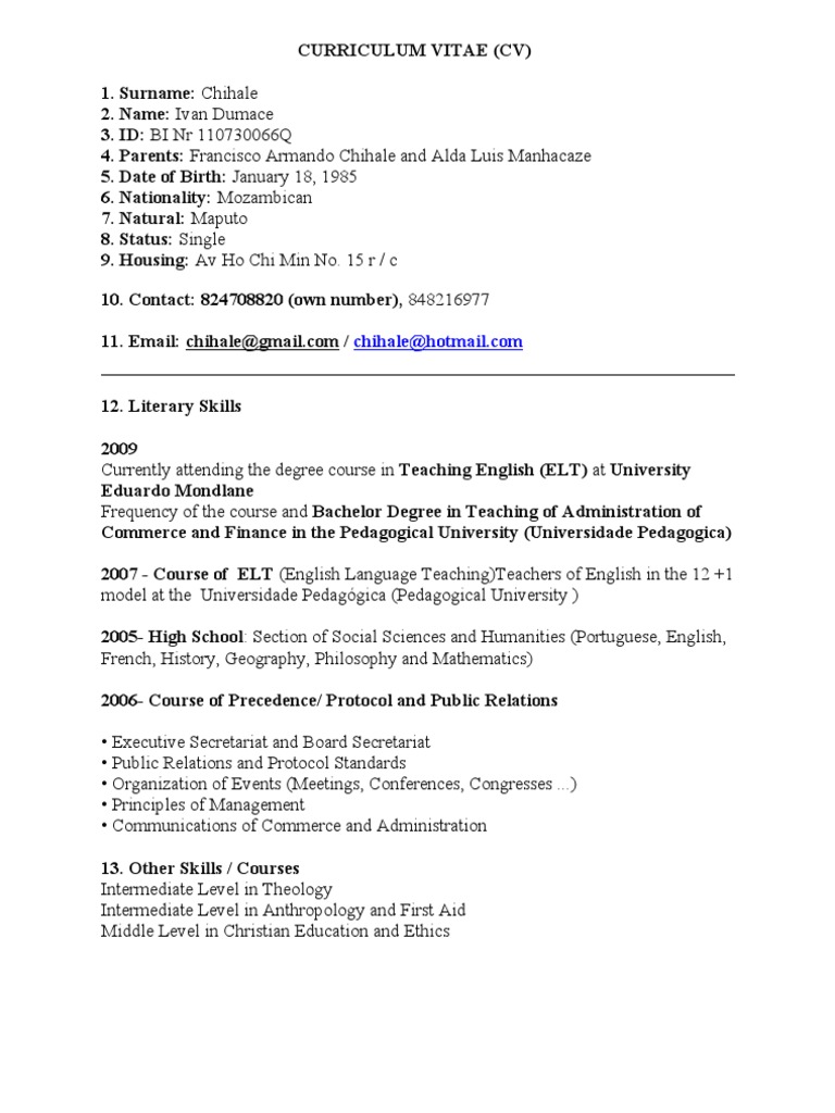 Meu Cv English 2009