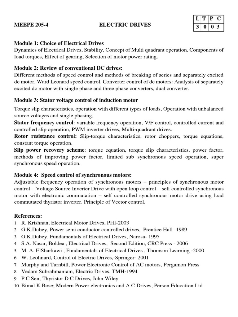 Electric Drives Syllabus PDF Electric Motor Power Electronics