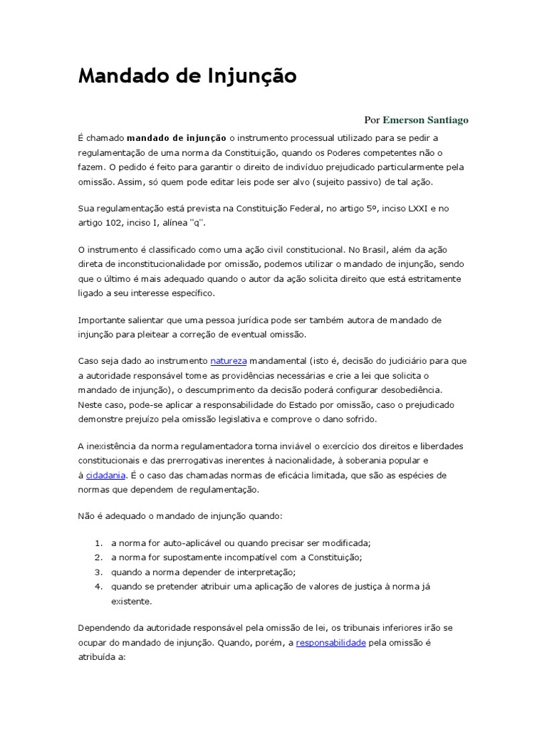 Mandado de Injunção | PDF | Constituição | Lei Estatutária