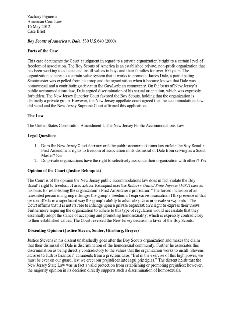 Boy Scouts of America V Dale PDF National Supreme Courts