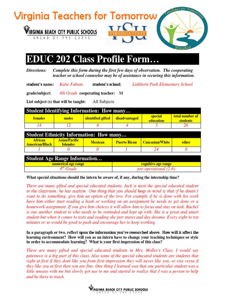 Vsu Educ 202 Class Profile Form | PDF