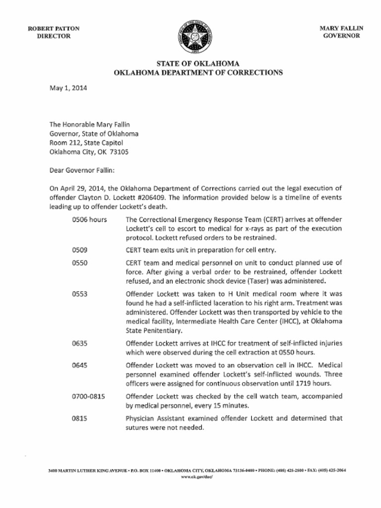 Oklahoma corrections chief letter