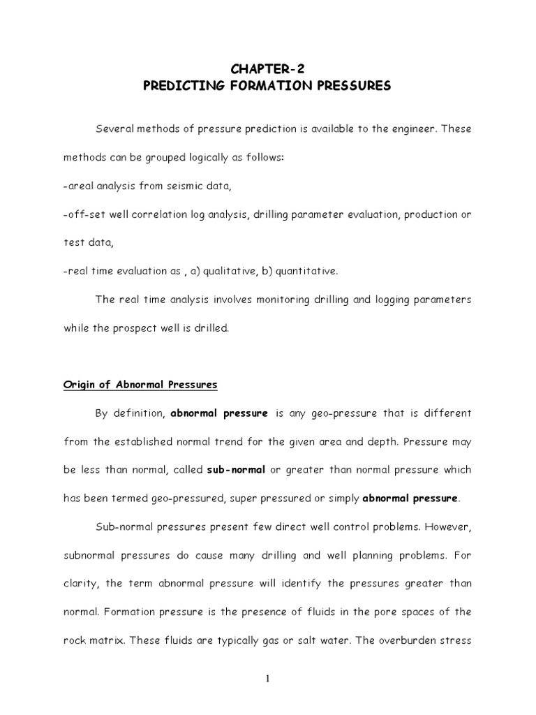 Formation Pressure Prediction Methods | PDF
