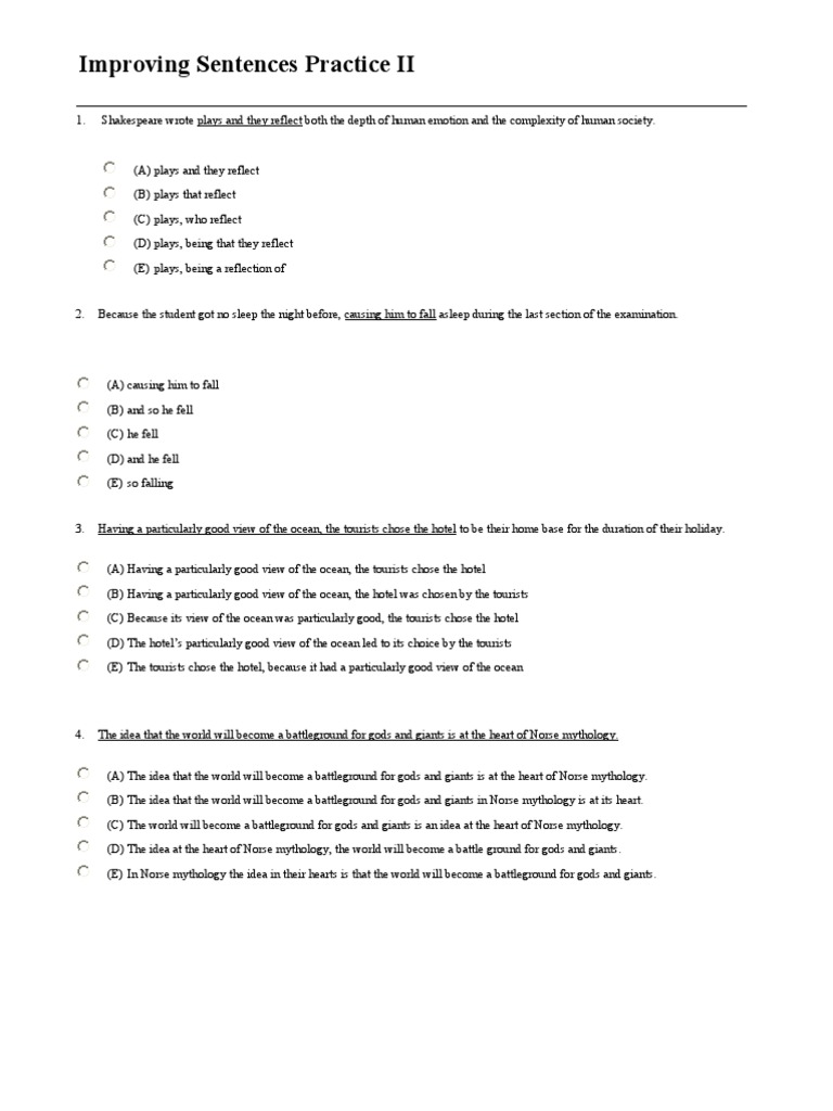 SAT Sentence Improvement Practice | PDF | Crime And Punishment | Novelists