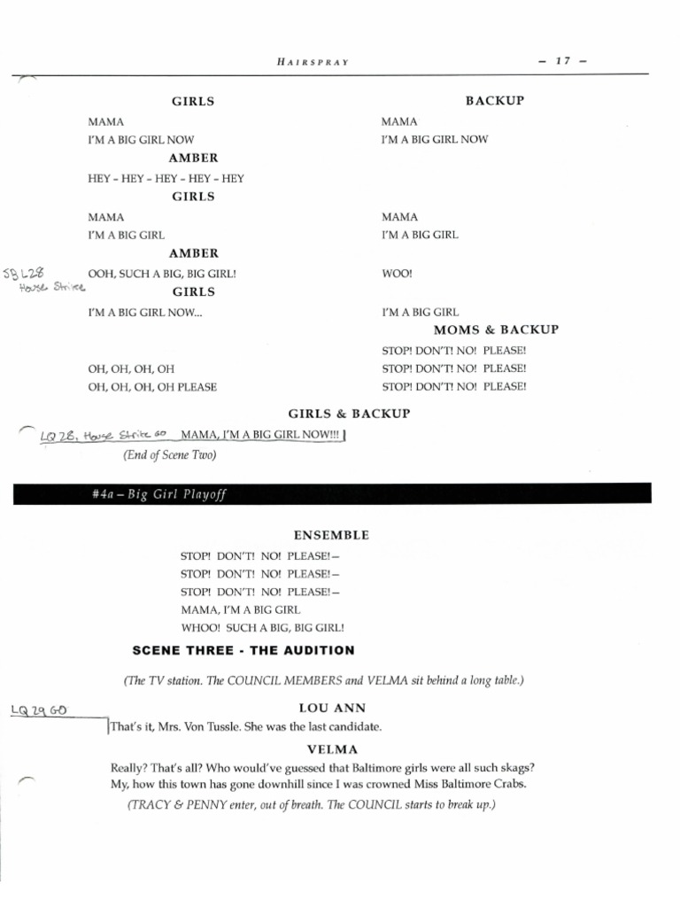 Hairspray Calling Script PDF