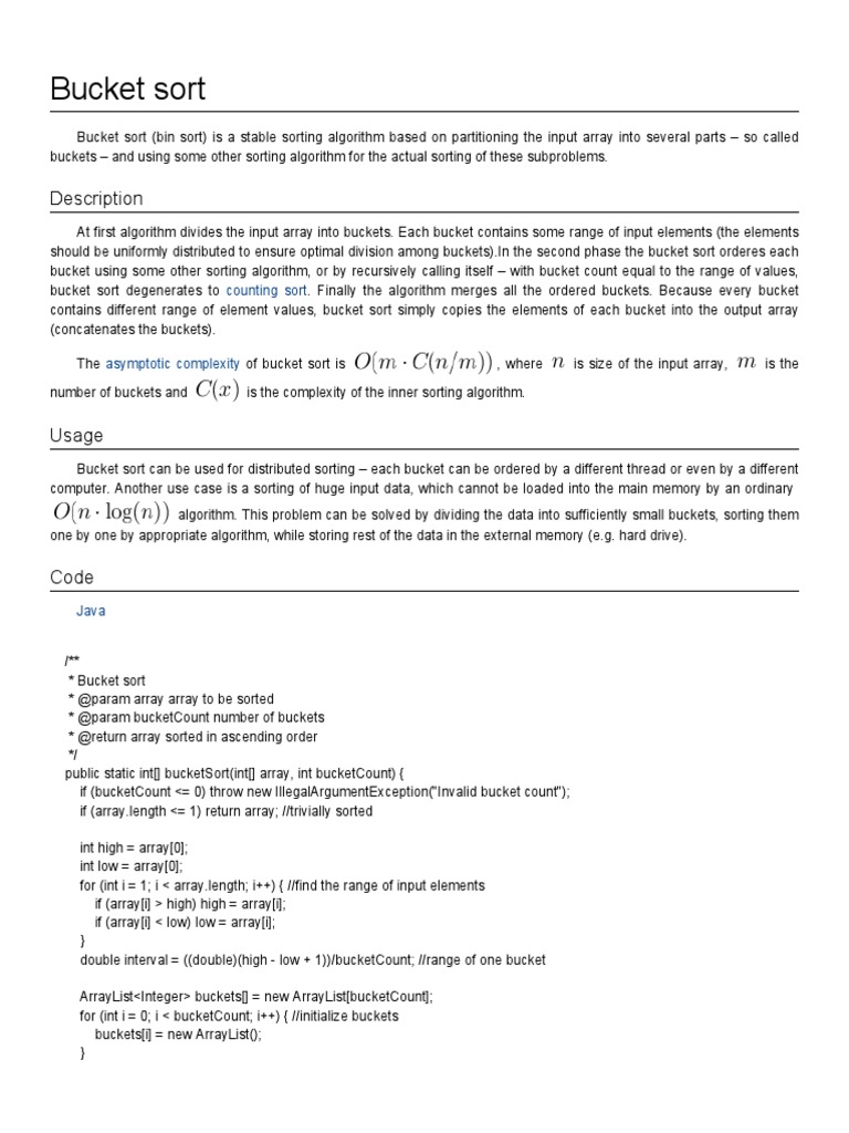 Bucket sort: Description