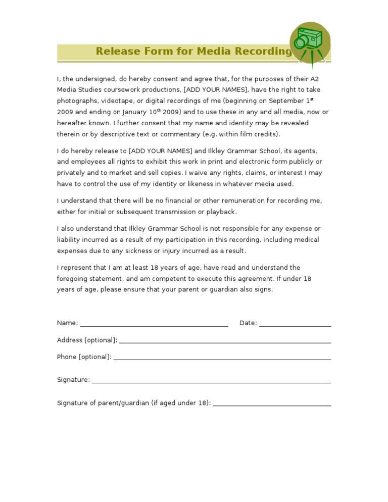 Release Form For Media Recording DB Edit A2 | PDF