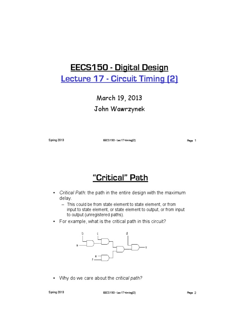 Lecture 17 - Circuit Timing (2) : EECS150 - Digital Design | PDF ...