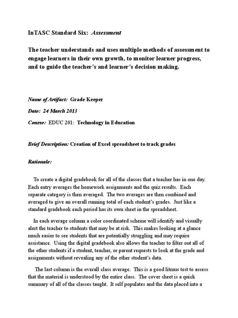 Intasc Portfolio Rationale Statement Standard 6 | PDF