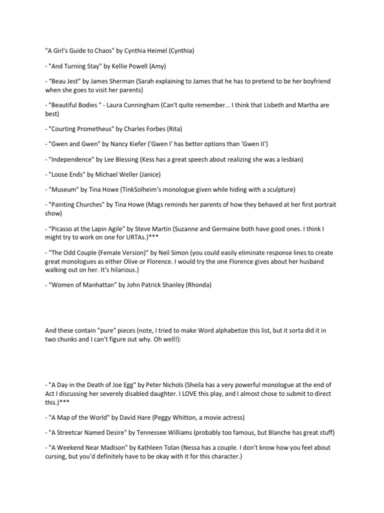 Women S Comedic Monologues Pdf American Dramatists And Playwrights