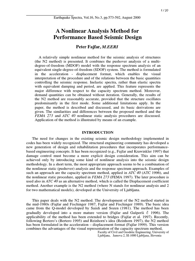 Nonlinear N2 Method for Seismic Design | PDF | Continuum Mechanics ...