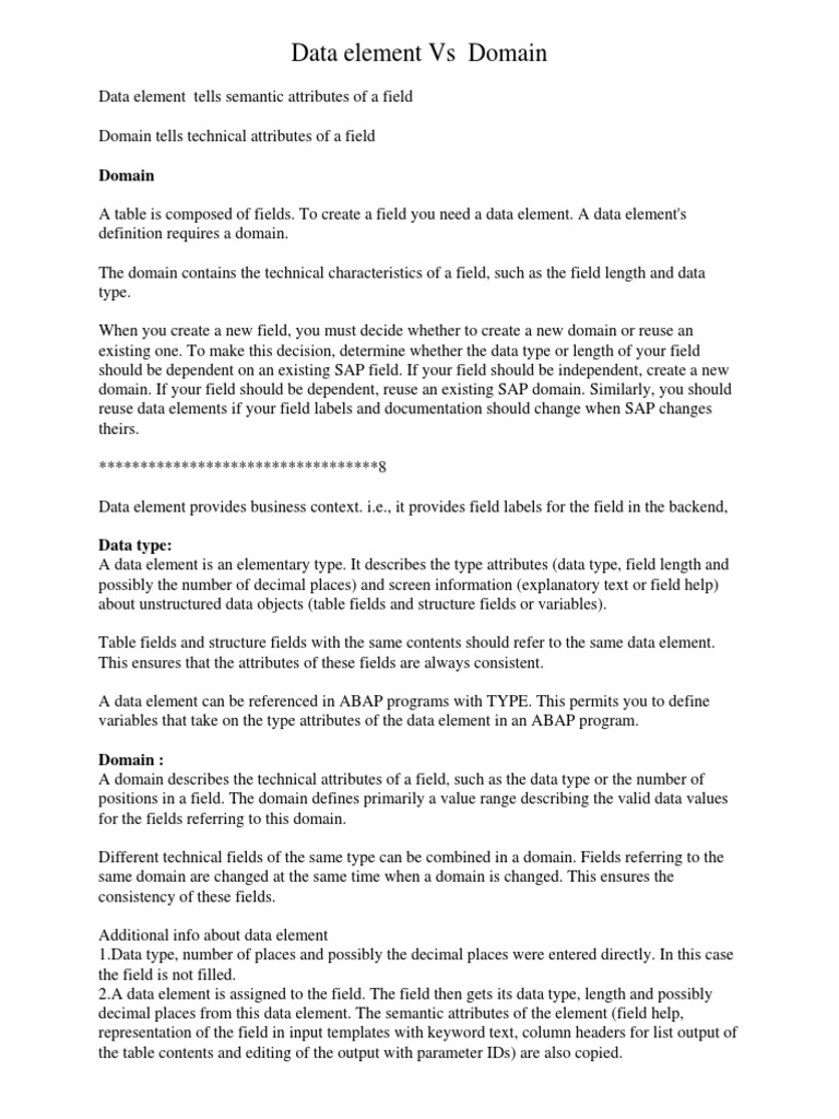 Data Element Vs Domain PDF Parameter Programming