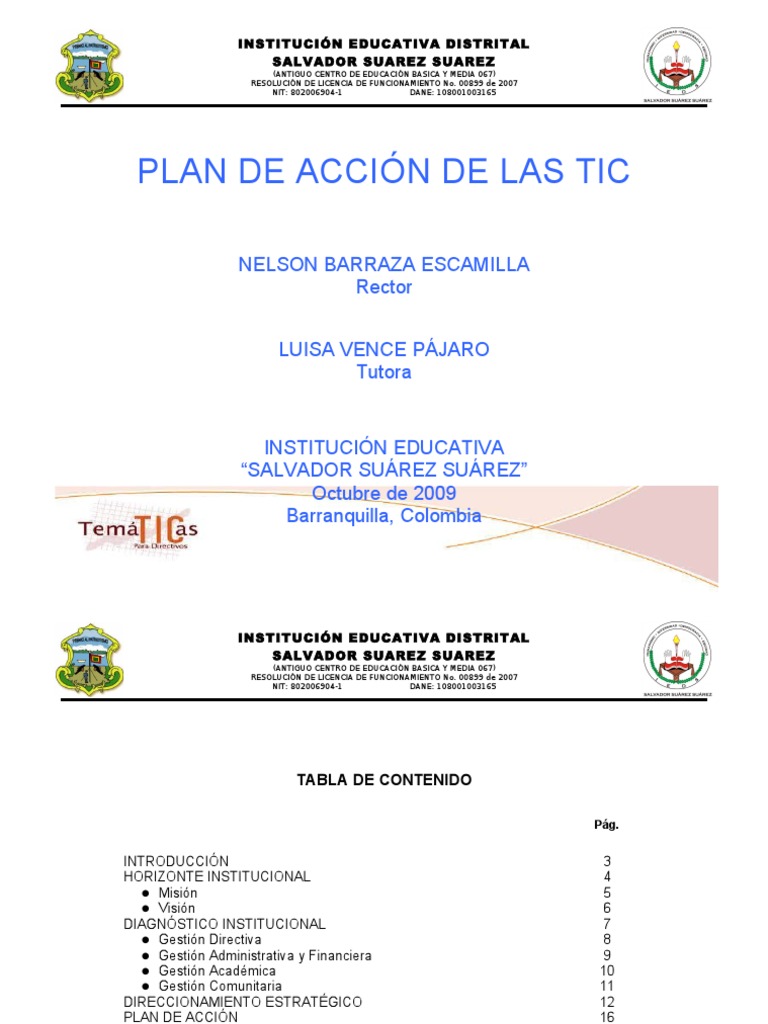 Plan de Acción TIC IED Salvador Suárez | PDF | Tecnología de ...