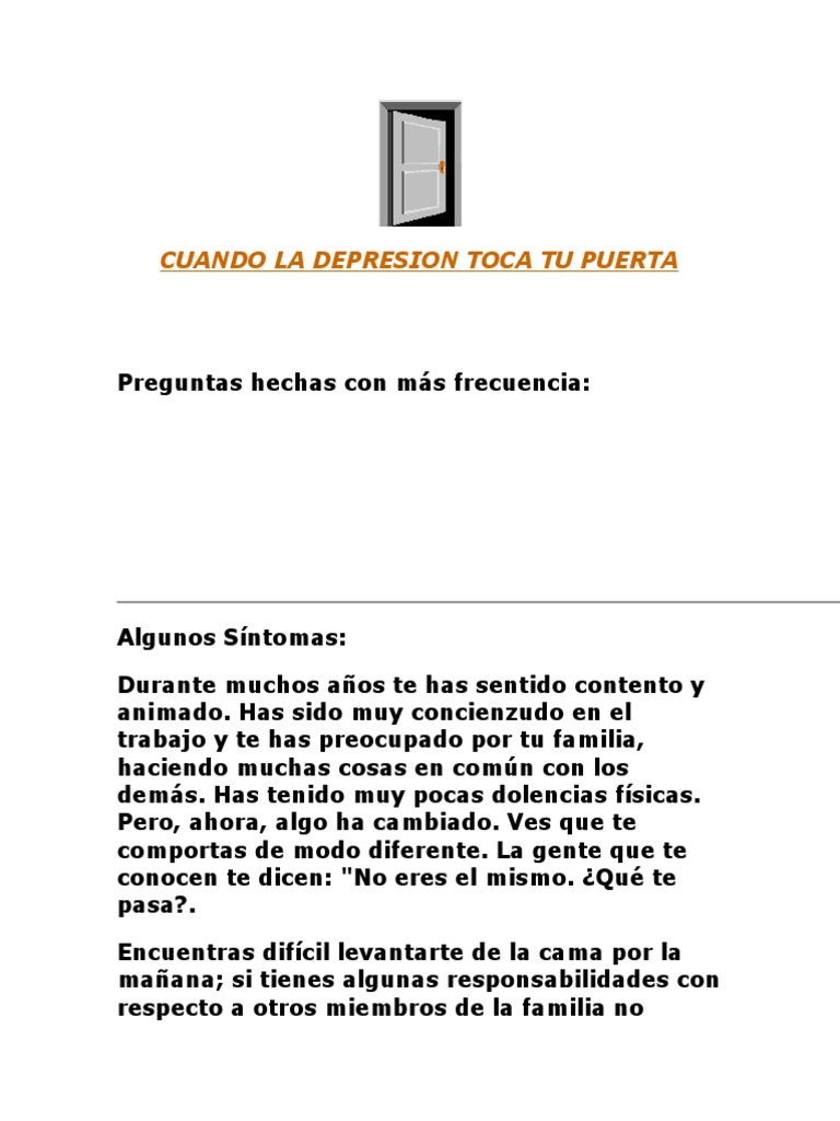 Cuando La Depresion Toca Tu Puerta | PDF | Depresión (estado de ánimo ...