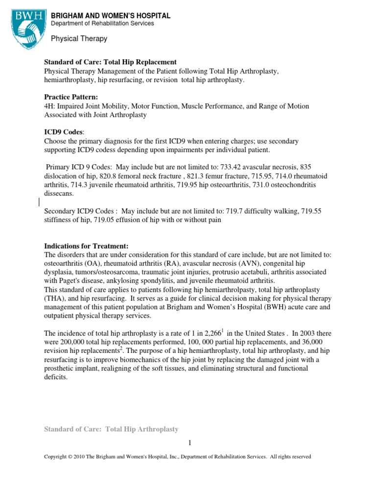 HipTotal Hip Arthroplasty PDF Physical Therapy Arthritis