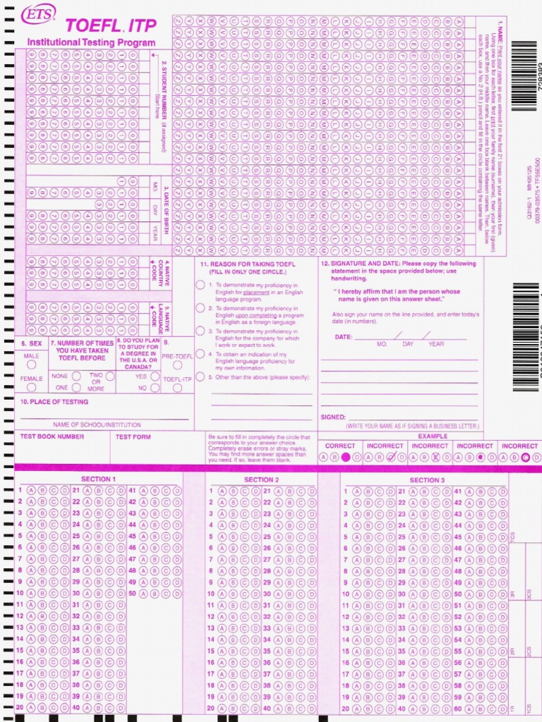 TOEFL Answer Sheet | PDF