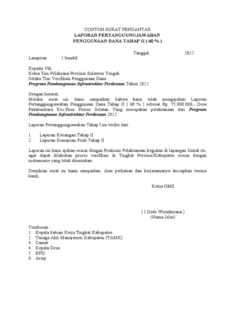 Contoh Surat Pengantar Lpj Tahap I