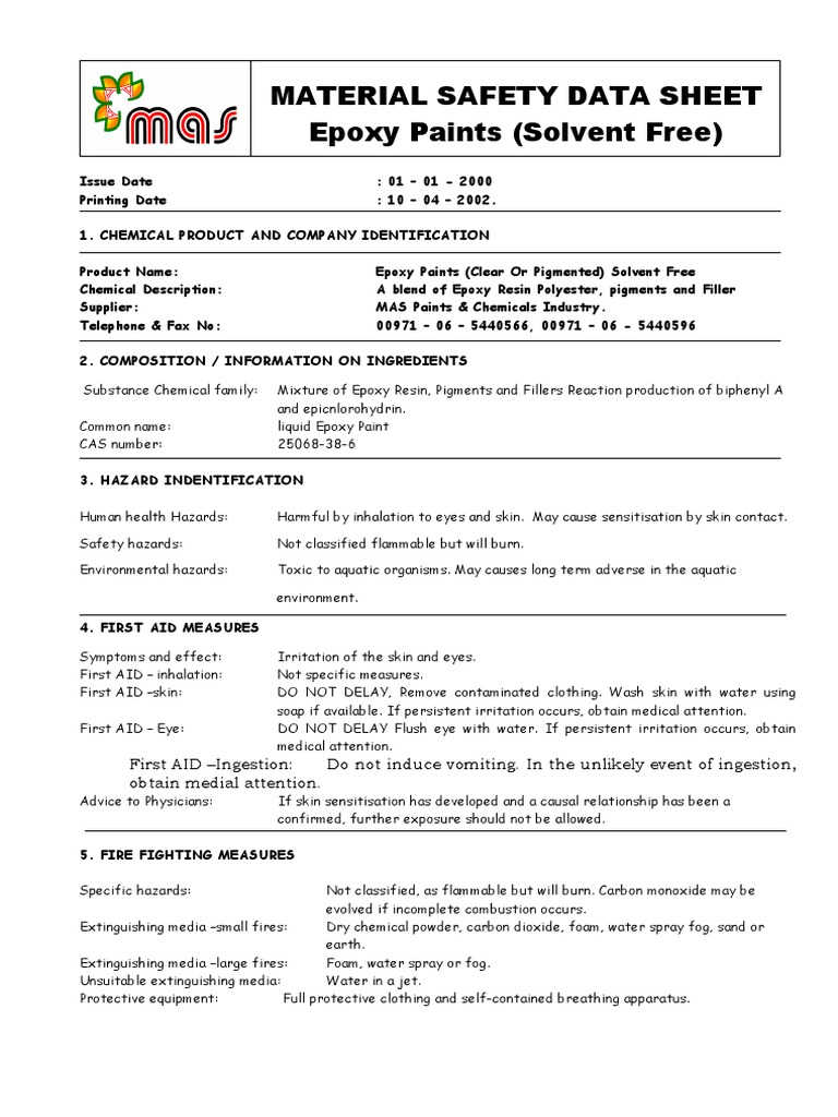 Epoxy Paint Msds PDF Paint Personal Protective Equipment