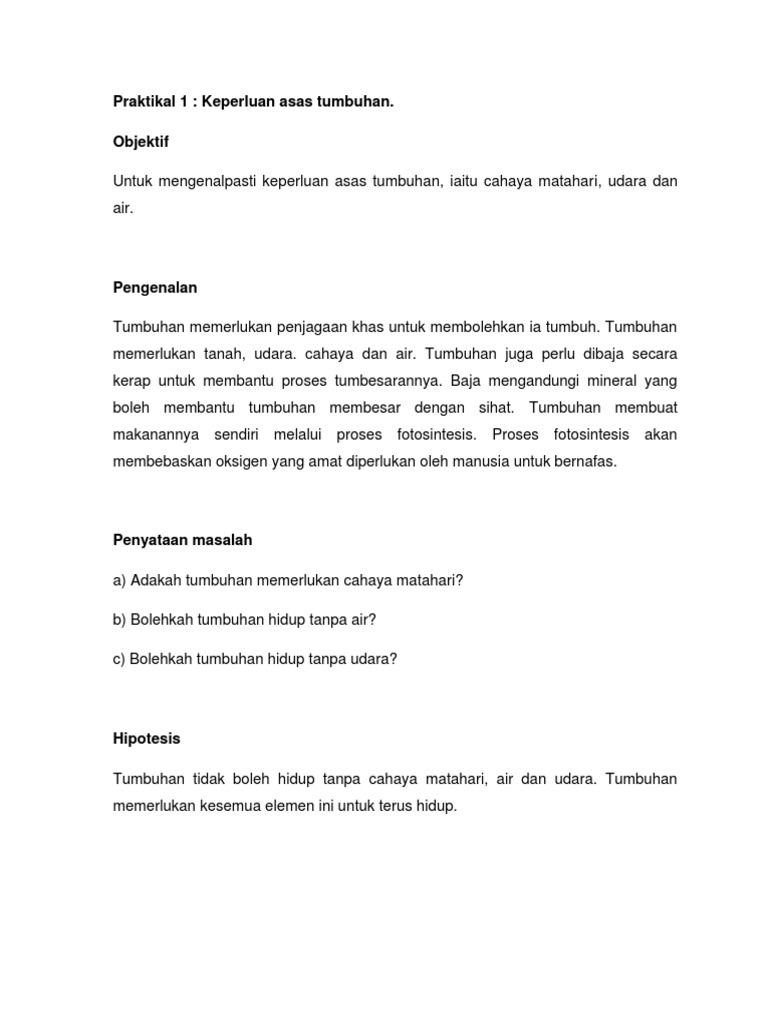 Laporan Eksperimen Tumbuhan Pdf