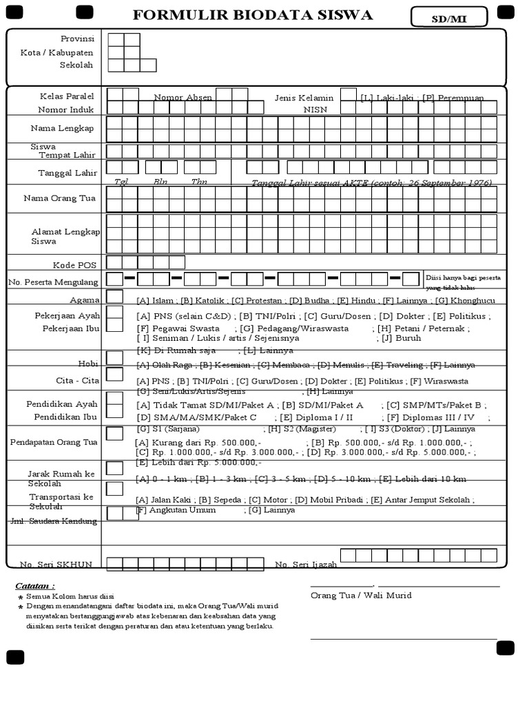 Formulir Biodata Siswa