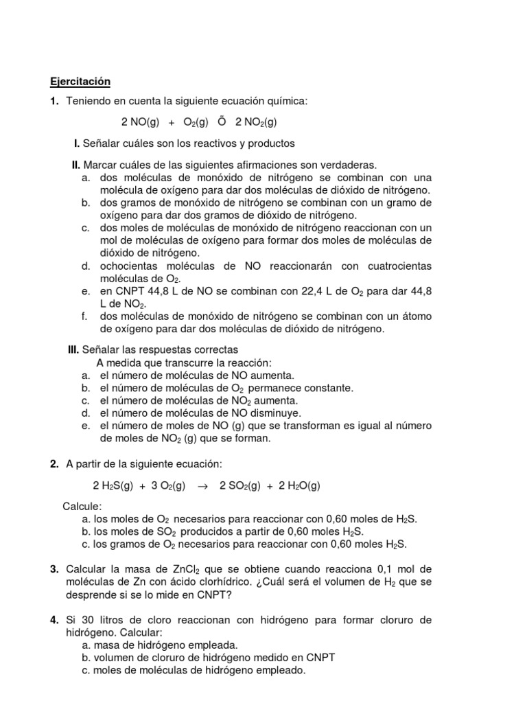 Ejercicios de Estequiometría en Química | PDF | Mole (Unidad) | Amoníaco