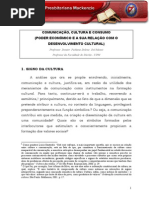 COMUNICAÇÃO, CULTURA E CONSUMOs
